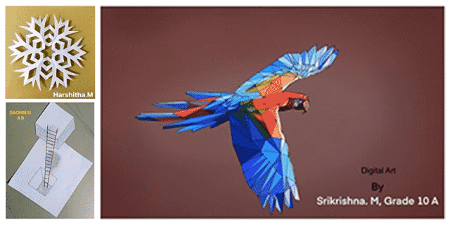 Three different pictures that depict integration of arts in mathematics.